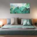 Enartly Tropical Green Leaf Canvas Wall Art Monstera Palm Leaf Painting Jungle Plant Botanical Picture Nature Artwork Print Framed for Living Room Bedroom Bathroom Office Home Decor, Large 40"x20"