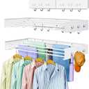 Drying Rack Clothing,Clothes Drying Rack Wall Mounted,Laundry Drying Rack Wall Mount,Foldable,Collapsible,60 lb Capacity 5 Aluminium Poles with 6 Hooks (White, 31" Upgrade)