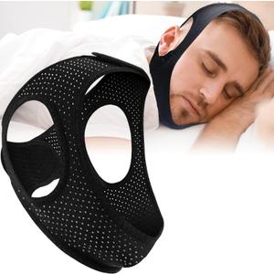 Anti Snore Chin Strap for Sleeping - Airflow Jaw Strap Adjustable & Comfortable - Effective Anti Snoring Devices- Stop Snoring Solution for Men & Women, Breathable and Reusable (Black) (1PCS)