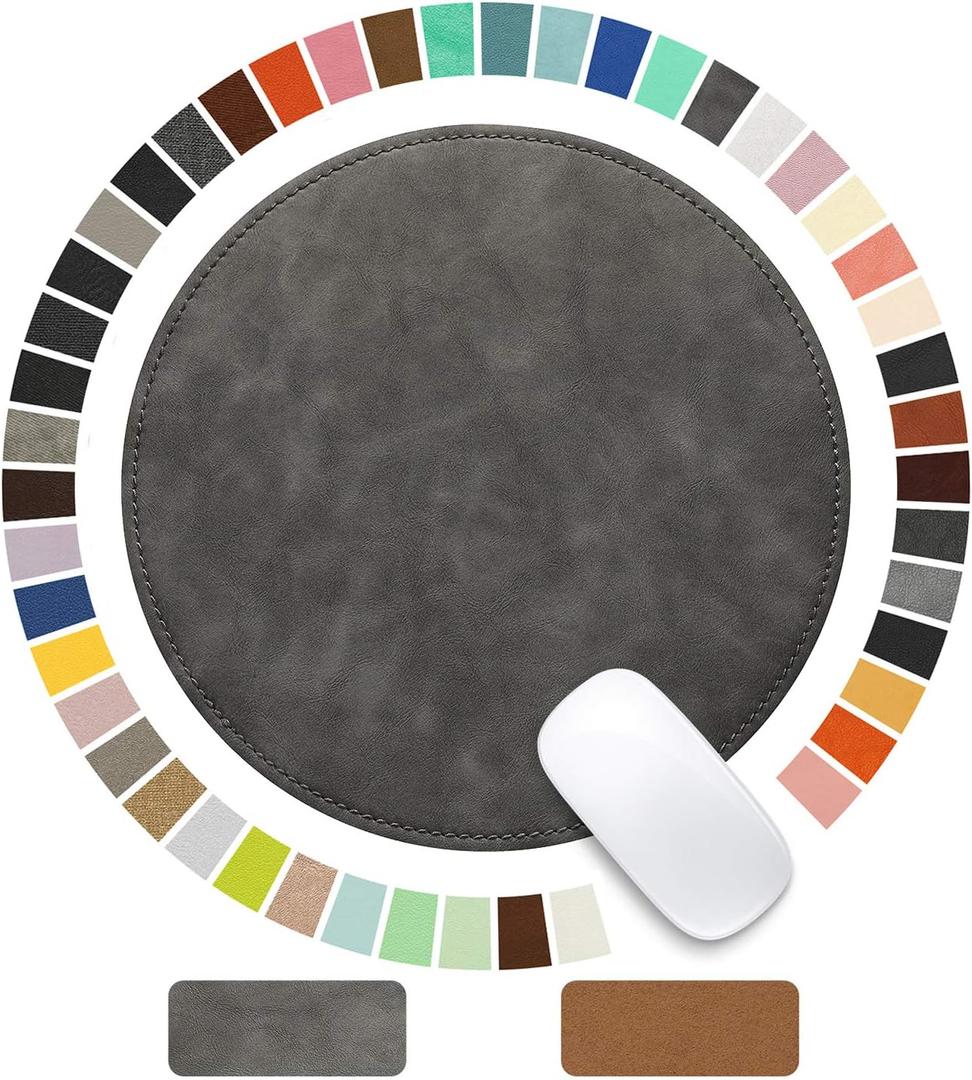 Mouse PadRound Mouse PadPU Mouse PadLeather Mouse Pad with Stitched Edge Micro-Fiber Base with Non-Slip WaterproofMouse Pad for ComputersLaptop9 x 9 Inch (Gray)