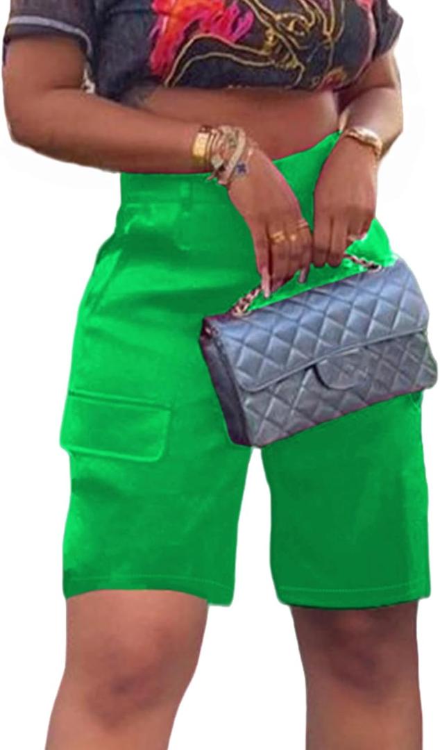 XZLUFNY Satin Cargo Shorts for Women High Waist Multiple Pockets Bottoms (Pink, M)