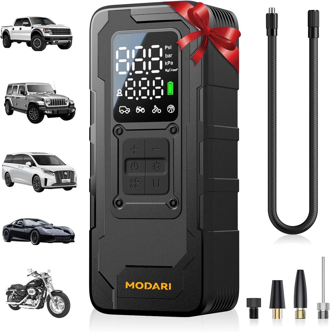 MODARI Tire Inflator Portable Air Compressor - 4X Faster 160 PSI Portable Air Pump for Cars - Cordless Tire Inflators with Gauge - Portable Tire Inflator for Car, Pickup, Bike and More (Black)