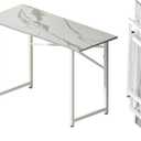 Lutown-Teen 47 inch Folding Desk No Assembly Required, Writing Gaming Computer Camping Table, Home Office Desk, White Marble