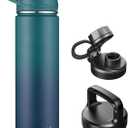 CIVAGO 24 oz Insulated Water Bottle With Straw, Stainless Steel Sports Water Flask Cup with 3 Lids (Straw, Spout and Handle Lid), Double Walled Travel Thermal Canteen Mug, Dark Night (Classic Deep Cyan)
