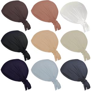 Women Under Scarf Hat Hijab Cap Islamic Hijab Undercap Hijab Bonnet Cap Muslim Inner Beanies Hat Underscarf Turban (One Size, 9 Pieces Mixed Colors)