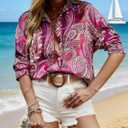 Plus Size Women Fashion Floral Print Long Sleeve Shirt Blouse Ladies Casual Lapel Elegant Button Front Boho Blouse, 5X-Large