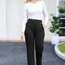 Bamans Womens Dress Pants Flare Leggings Work Office Pants Wide Leg Slacks High Waist Bootcut Business Trousers (XX-Large, Black)