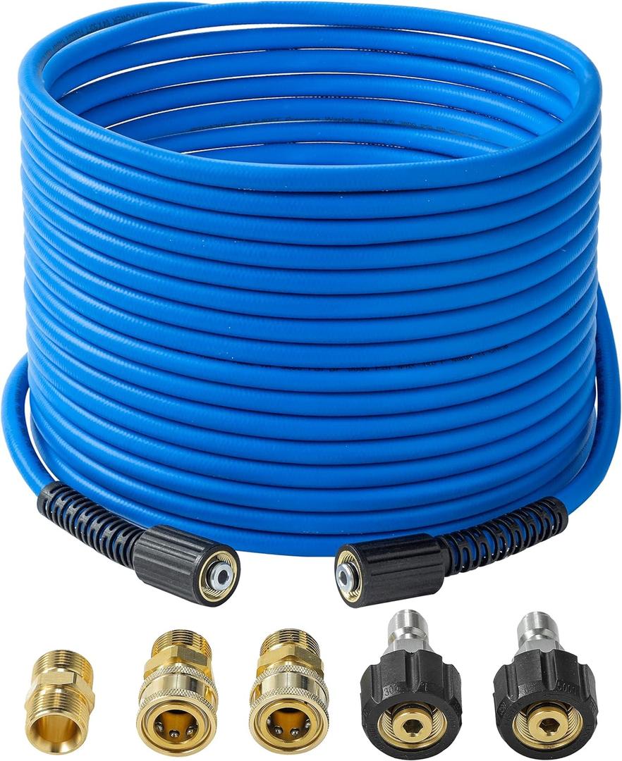 FIXFANS Pressure Washer Hose 1/4" X 50 FT High Power Washer Extension Hose Kink & Wear Resistant High Pressure Hose for Replacement Compatible with M22 Fittings 3600PSI