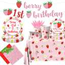 Berry First Birthday Decor Strawberry 1st Birthday Decorations for Girls with Plates, Napkins, Tablecloth, Cups Strawberry Party Decorations, Serve 20