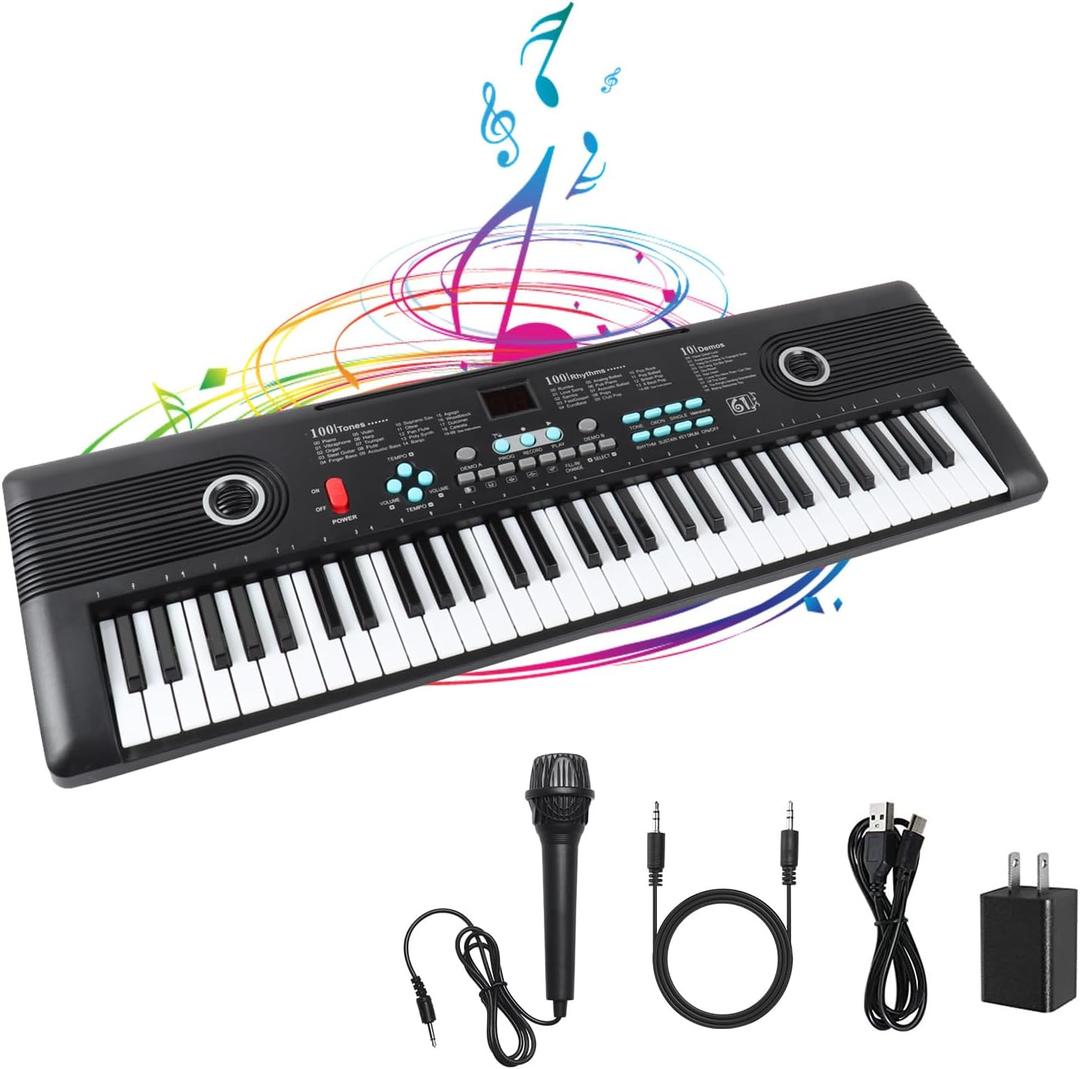 61 Keys Keyboard Piano, Electronic Digital Piano with Built-in Speaker Microphone, Portable Keyboard Gift Teaching for Beginners, Electric Piano for Kids, Birthday Gift for Children