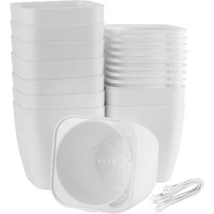 ZEONHAK 5 Inches Self Watering Planter, 10 Pack Plastic Self Watering Pots with 10 Wick Ropes, Wicking Flower Pots for Violets, Ocean Spider Plant, Orchid, Plants, Flowers, White