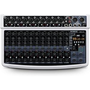 BOMGE 12 Channel Professional Audio Mixer, Bluetooth Studio Mixer with USB, 48V Power, XLR/RCA Inputs, 99 DSP Effects For Professional and Beginners (12F-W)