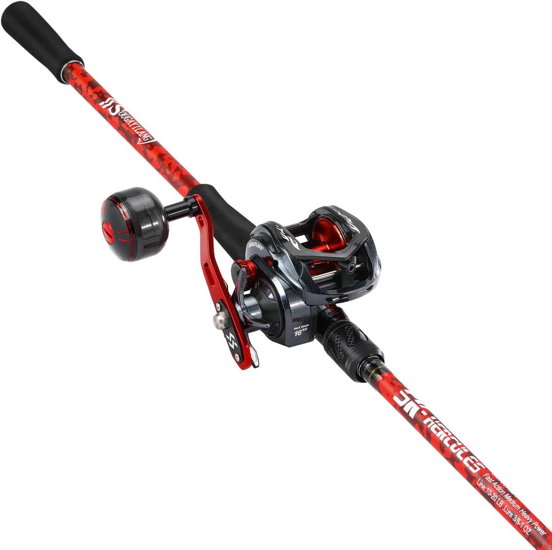 Sougayilang Baitcaster Rod Reel Combo, 2-Piece Fishing Rod with 400 Size Casting Reel, Aluminum Reel Seat for Musky Fishing (7'0"- Right Handed)