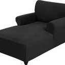 Chaise Cover, Fitted Sofa Slipcover for Chaise with Double Arm, Stretch Chair Slip Cover, Cushion Protector Furniture Protector (Black, Small Checks)