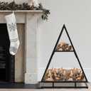 2-tier Firewood Rack Indoor winter Tree Log Holder 30 Inch (H) Heavy Duty Metal Firewood Storage Holder Stacker Organizer for Outdoor winter Fireplace Farmhouse Decor Housewarming Gift