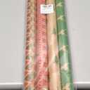 LaRibbons Kraft Christmas Wrapping Paper Set, 30 Inch X 10 Feet (4 Rolls: 100 Sq. Ft. Ttl) Snowflake, Green Tree, Deer Antlers and Gift Box Shapes Design for Xmas, Party, Holiday, Celebration