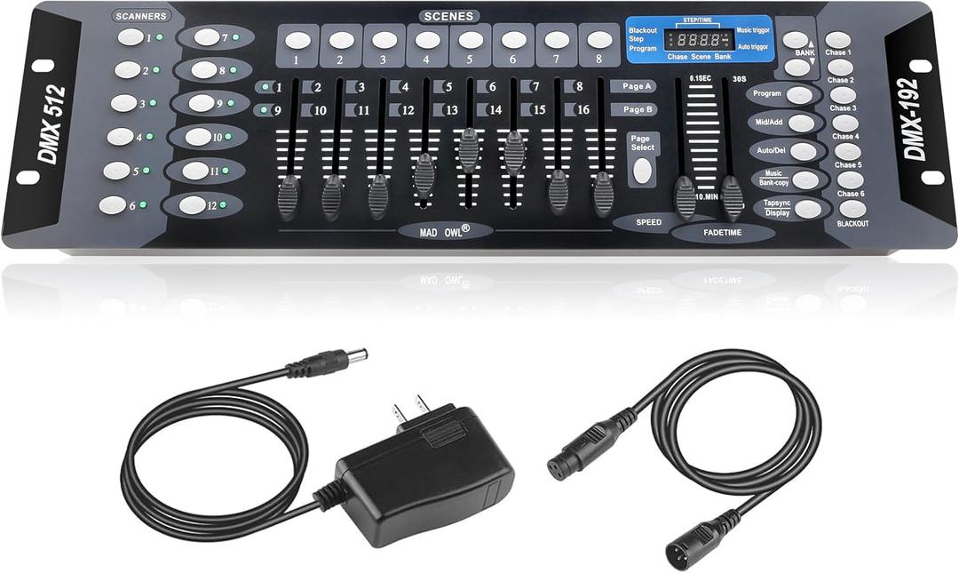 DMX512 Light Controller, 192 Channel DMX Board with 2m/6.6 ft DMX Cable, DJ Stage Lighting Console