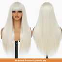 Platinum Blonde Wig for Women, Long Straight Blonde Wigs with Bangs Natural Looking Synthetic Fiber Wig for Daily Party Cosplay - 24 Inch