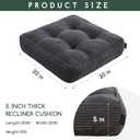 HIGOGOGO Tufted Corduroy Recliner Seat Cushion for Elderly, 20x20x5 Inch Large Square Seat Cushion for Recliner Chair, Floor Pillow, Office Chair, Car, No Pressure on Thighs, Dark Grey