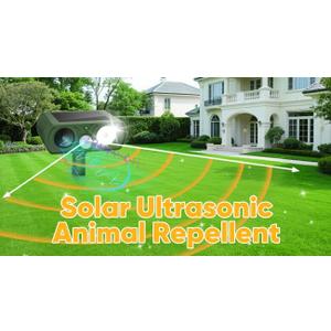 Deer Repellent Devices Outdoor for Plant, Solar Ultrasonic Animal Repellent for Yard, 2 Pack