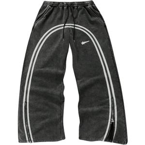 SOLY HUX Men's Side Striped Sweatpants Drawstring Waist Zipper Baggy Wide Leg Pants Streetwear Black Striped X-Large
