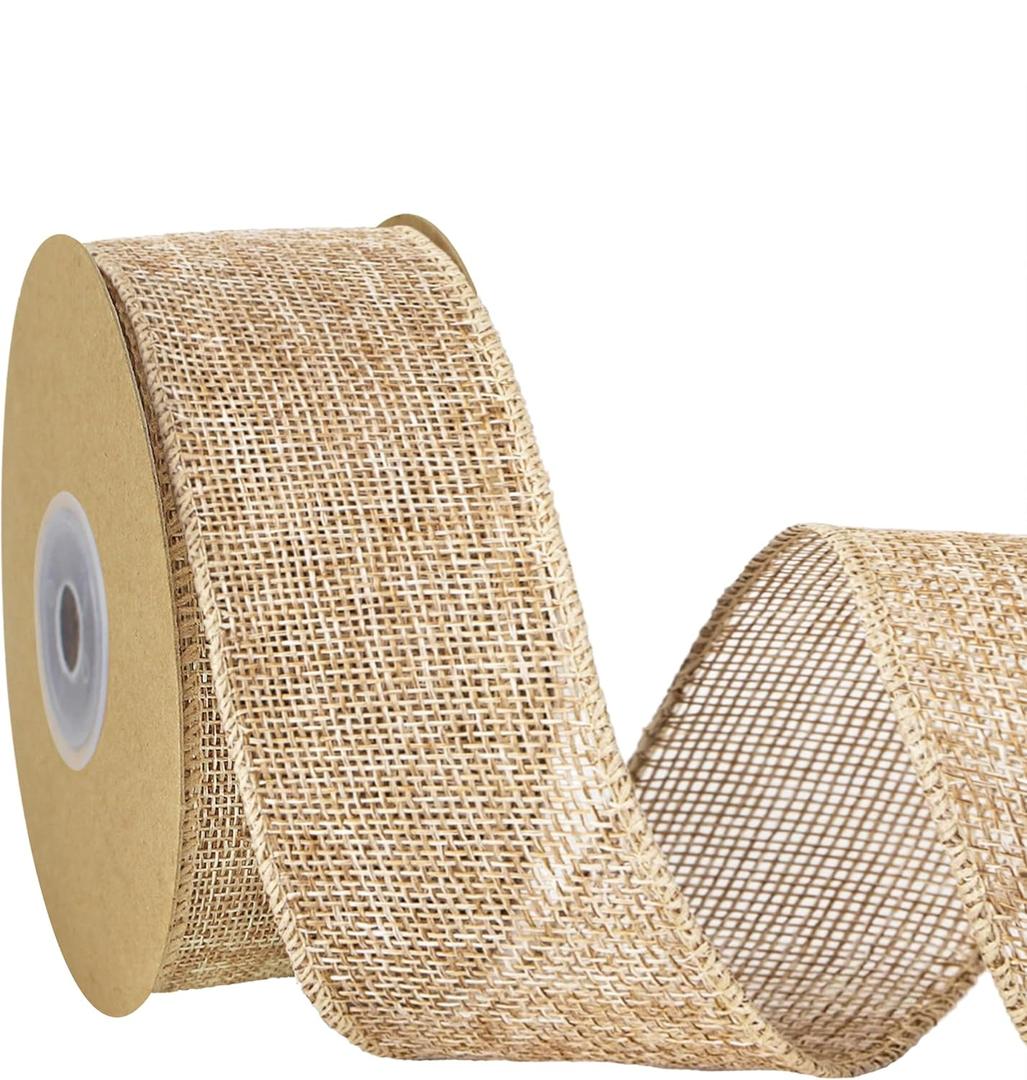 Burlap Ribbon,2.36 Inch x 11 Yard, Natural Burlap Ribbon with Iron Wire Edge for Big Bow, Gifts, Wreath, Tree, Decoration, Outdoor Decoration