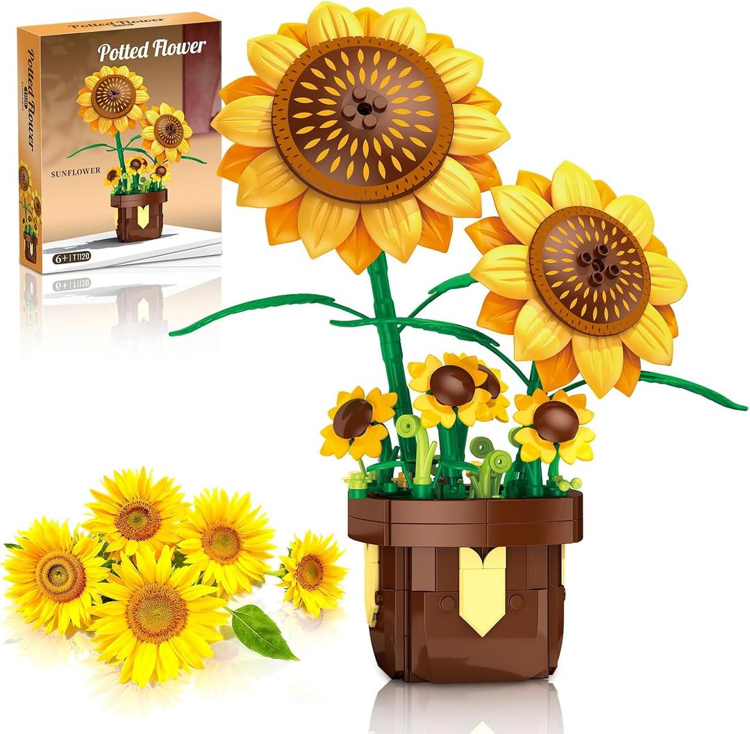 Sunflower Building Set Botanical Collection for Plants & Flowers Lovers Artificial Sunflowers for Home Decor Bonsai Flower Blocks Toys Birthday Gift for Adults Kids Girls Boys Ages 6+ (291Pcs)