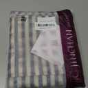 jinchan Striped Linen Kitchen Curtains with Attached Valance 24 Inch Length Cafe Tier Curtains for Living Room Rustic Half Window Light Filtering Rod Pocket Small Drapes 2 Panels Blue