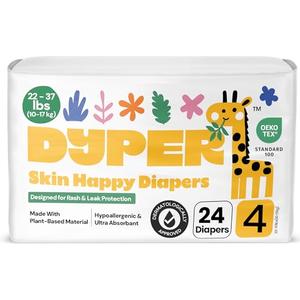 DYPER - Baby Diapers Size 4 (24 Count) - Plant Based Disposable Diapers for Day and Overnight Premium Leak Protection, Skin-Friendly Comfort with Soft Size 4 Diapers (22-37 lbs)