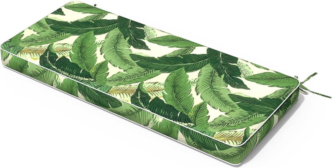 Outdoor Bench Cushion, Patio Furniture Cushion 42 x 18 x 3 Inch, Water Resistant Garden Sofa Swing Pad Settee Loveseat Couch Replacement Cushion, 1 Pack, Swaying Palms Green