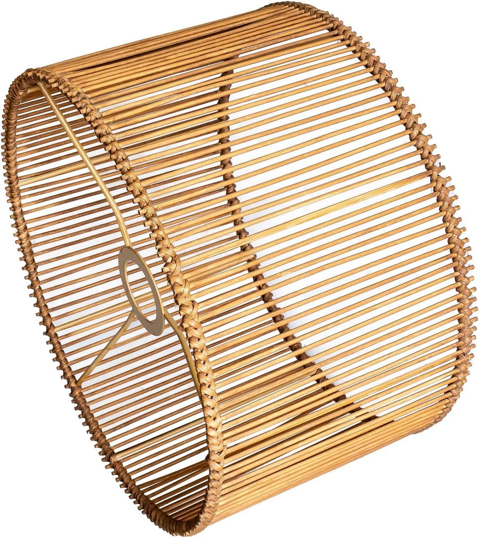 Bamboo LampShades Medium Rattan Lamp shade,Drum,Boho Lamp shades For Table Lamps,replacement lampshade For Floor Lamp,Chandeliers,living room bedroom,Home office(Round 2 Bamboo)
