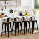 WENTMENT Bar Stools Set of 4 Counter Height Metal Barstools with Removable Back 30" Kitchen Bar Stools with Wooden Seat, Black