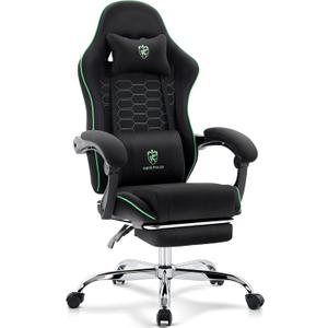 Gaming Chair Breathable Fabric,Computer Office Chair with Footrest,Massage Lumbar Support and Gel Pad,Ergonomic Reclining Adjustable Gamer Chair with Headrest and Spring Cushion Black Green