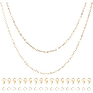Pandahall 13.12 Ft 16K Gold Plated Cable Chains 1.5x1.2x1mm Soldered Brass Oval Link Chains with Lobster Claw Clasps & Jump Rings for DIY Necklace Jewelry Making