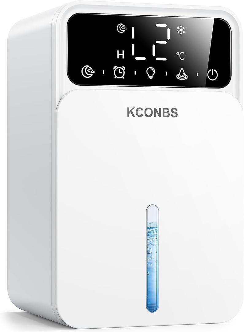 Dehumidifier for Home, 60 OZ Capacity, Auto Shut-Off for Medium Rooms up to 500 Sq.Ft, Portable Quiet for Bedroom Bathroom Basement, 24H Timer & 7 Color Lights (White, 7.36  6.77  10.47 inch)