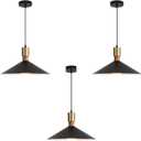 EFINEHOME 16 Inch Modern Black Pendant Light, Minimalist Cone Pendant Lamps for Kitchen Island, Industrial Adjustable Height Hanging Lights Indoor for Barn Dining Living Entryway Shop (Style A-3 Pack)