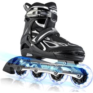2PM SPORTS Vinal Girls Adjustable Flashing Inline Skates, All Wheels Light Up, Fun Illuminating Skates for Kids Men Adult Women and Boys, XL
