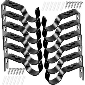 Frienda 12 Pcs Curtain Rod Brackets Adjustable Holder Wall for 1 Inch Diameter Curtain Rod General Bracket Hooks with Screws (Bright Black)