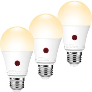 Emotionlite Dusk to Dawn Sensor Light Bulbs Outdoor, Warm White LED Bulbs, 60 Watt Equivalent, Automatic On/Off, Garage, Hallway, Basement, A19 Size, 9W, E26 Medium Base, 3 Pack