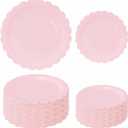 50 Pcs Light Pink Scalloped Paper Plates 25 × 7'' and 25 × 9'' Disposable Pink Scalloped Dinner Plates for Wedding Baby Shower Birthday Party Disposable Dessert Plate