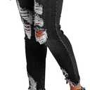 KUNMI Women's Ripped Skinny Jeans Distressed Stretchy Denim Pants (Black, M)