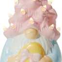 WDS WONDROUS Easter Decorations Lighted Gnome Figurine, Ceramic Battery Operated LED Easter Decor with Pink Hair Holding Egg, Spring Home Decor, Table Centerpiece, Indoor Gnome Decorations