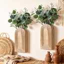DREAMLOOM 2 Pack Wooden Wall Vases with Fake Plants, Wall Hanging Planters Boho Modern Farmhouse Indoor for Narrow Spaces Entryway Bathroom Home Office Decoration, Brown