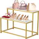 Gold 2-Tier Entryway Shoe Rack & Display Table - Heavy Duty Display Stand for Home, Boutique Display, Store - Shoe Display Stand, Retail Shelving, 39.3"L x 44"H