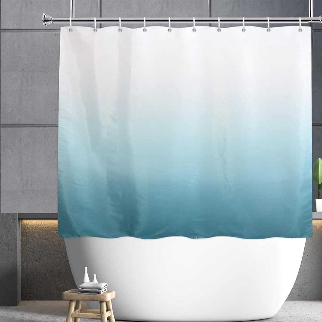 YISURE Ombre Turquoise Short Shower Curtain 60 Inch Length, Green Polyester Fabric Teal Shower Curtain for Bathroom with 12 Pack Hooks