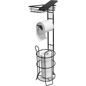 Toilet Paper Holder Stand Bathroom Toilet Paper Storage with Raised Base, Tissue Paper Roll Dispenser with Top Shelf (Black)