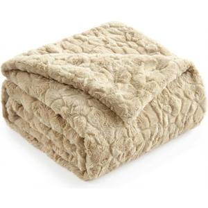 Faux Fur Throw Blanket, Ultra Plush Reversible Couch Blanket with Wave Texture, Cozy Warm Fluffy Decor for Living Room & Bedroom, Dorm, Gift for Women Men, Size: Twin(60" x 80")