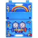 JIFETOR 3 Way AC Manifold Gauge Set, HVAC Diagnostic Charging Tool for Auto Household R404A R134A Refrigerant, with 5FT Hose, Adjustable Quick Coupler, Can Tap and Adapter