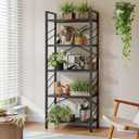 DurayLoly 5 Tier Bookshelf, Industrial Tall Bookcase, Modern Display Book Shelf with Metal Frame and Sidebars for Bedroom, Living Room and Home Office, Black