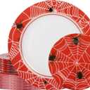 WELLIFE 20PCS Spider Web Party Plates  Red Plastic Dinner & Dessert Plates for Kids Birthday, Spider Theme Parties & Superhero Party Supplies